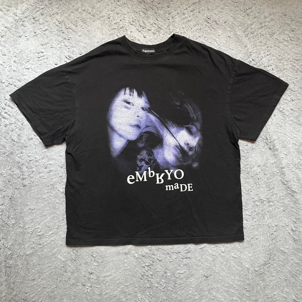 Embryo Made Graphic T-Shirt Black Mens Large Streetwear Tee L Boxy Fit Emo Punk